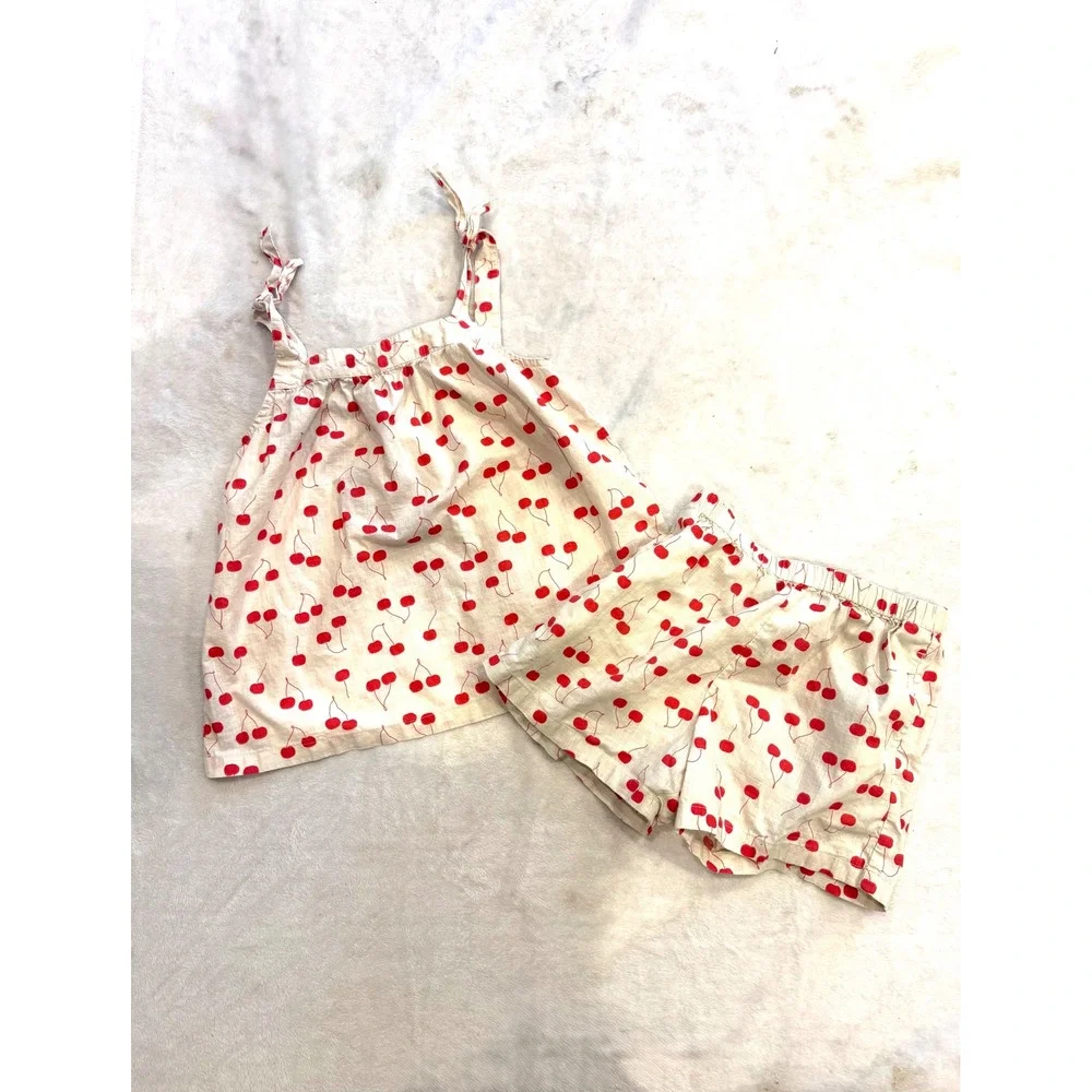 Hanna Andersson Kids US 12 Cherry Print Cotton Tie Strap Top and Shorts Set